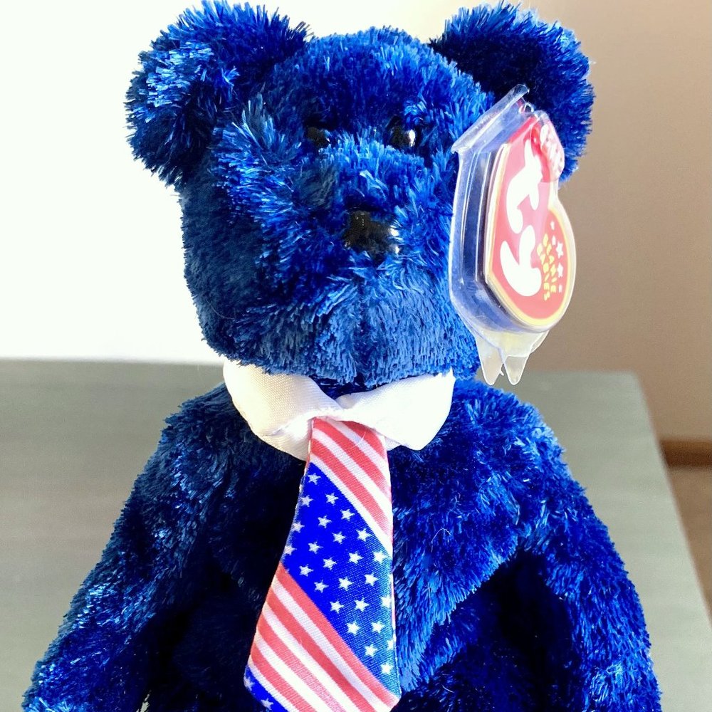 2002 4522 Father's Day Pops Teddy Bear USA Flag Tie Ty Plush Beanie Baby MWMT